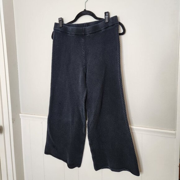 FREE PEOPLE Solid Black Chunky Knit Waffle Wide Leg Pants - Picture 1 of 3